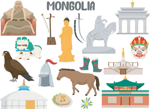 Set of Mongolia famous landmarks