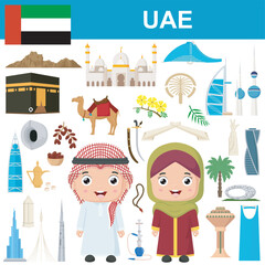 Set of UAE famous landmarks