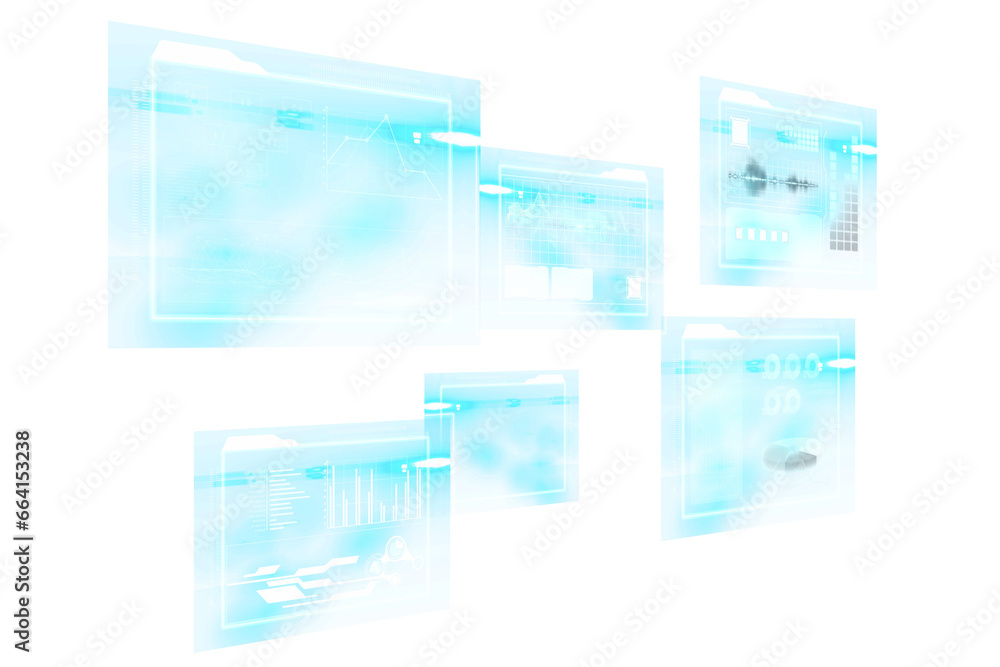 Poster digital png illustration of digital interfaces with charts on transparent background