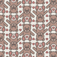 Digital png illustration of colourful pattern of teddy bears and hearts on transparent background