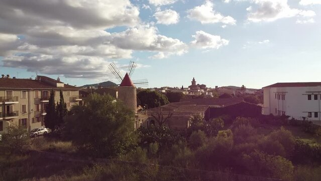 views of the town of algaida at sunset