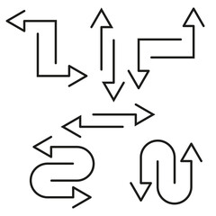 Set of arrows icons. Movement in the left, right, up, backward, arrow pointer line sign. Vector illustration. EPS 10.