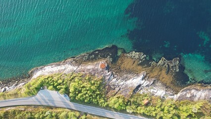 Norway from above. Beautiful landscape of the Norwegian islands. Color pictures from Lofoten.