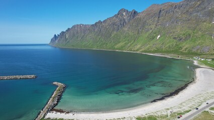 Fototapeta na wymiar Norway from above. Beautiful landscape of the Norwegian islands. Color pictures from Lofoten.