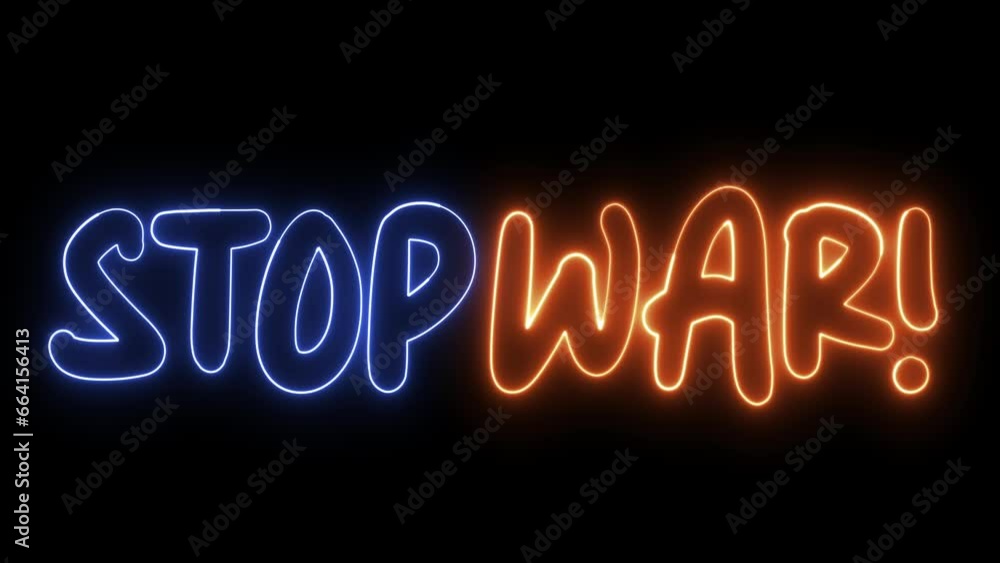 Aufkleber stop war text font with light. luminous and shimmering haze inside the letters of the text stop war.
