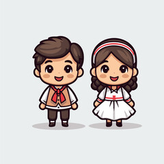 Cute Couple Boy and Girl Wearing Wedding Dress Cartoon Character