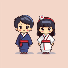 Obraz na płótnie Canvas Korean boy and girl in traditional costume cartoon vector illustration graphic design