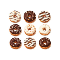 Set of donuts with glaze and sprinkles. Vector illustration
