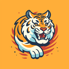 Vector illustration of tiger head mascot logo design template. Isolated on orange background.