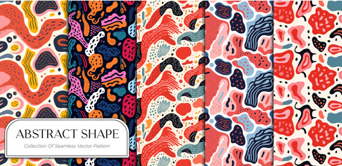 Set of seamless patterns with abstract hand-drawn doodles.