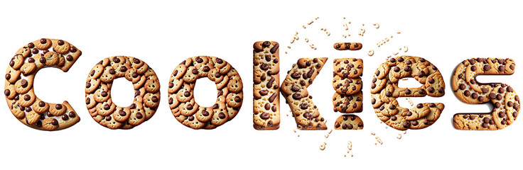 text Cookies made of chocolate chip cookies material  - generated by ai