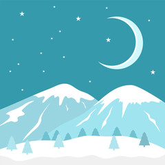 Landscape night winter with flat design style