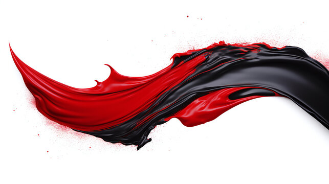 Black and red paint brush stroke isolated on white background.
