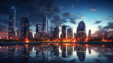 Fototapeta premium Bright and glowing light of urban architecture and cityscape.