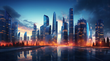 Obraz premium Bright and glowing light of urban architecture and cityscape.
