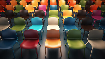 Obraz premium A group of colorful chair in a room.