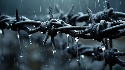 Metal sharp curl of barbed wire close-up. Conceptual shot illustrating the possibility of damage when in contact with him from different sides, dangerous love affairs, unrequited love, and the like - Powered by Adobe