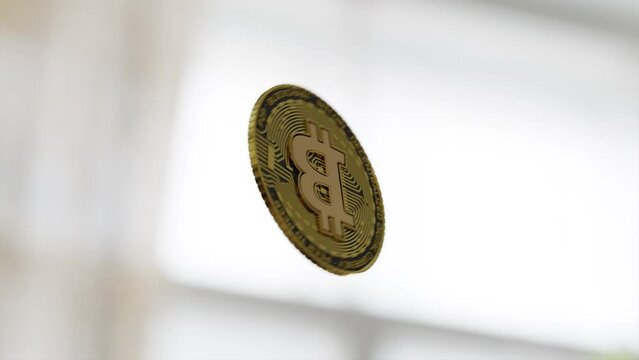 Single bitcoin in the air