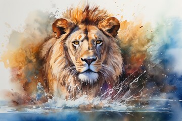 lion cartoon watercolor clipart lion illustration Generative AI