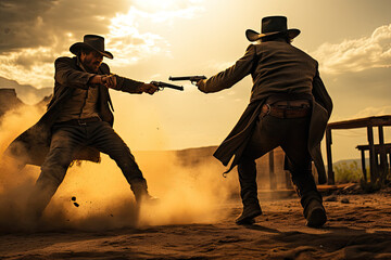 Cowboy duel or gunfight - obrazy, fototapety, plakaty