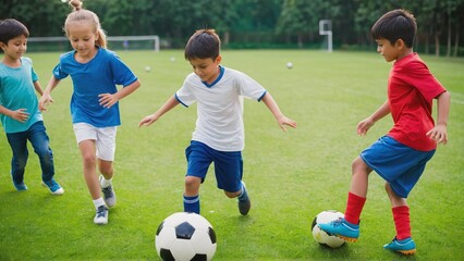 Obraz premium children playing soccer