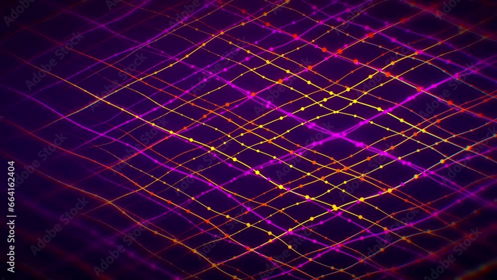 Poster abstract purple yellow orange shiny blurry focus wavy flowing criss-cross dotted lines mesh pattern 