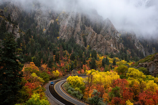 fall car drive in the mountains