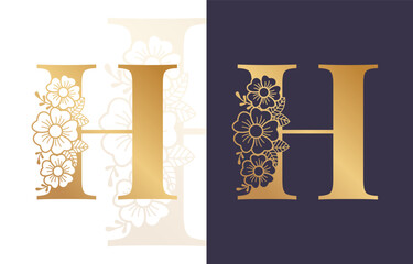 Botanical Letter H Monogram, Floral Alphabet Logo Design