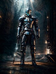 Fototapeta premium Knight, shining armor, preparing for battle, cinematic, fantasy and RPG, design