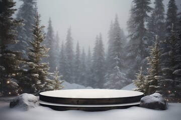 Product podium with winter theme. product standing mockup for branding. standing product for Christmas. Generative Ai
