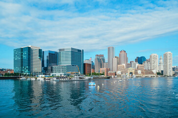 Fototapeta na wymiar Boston Skyline, Massachusetts, USA. View from Boston Harbor. 