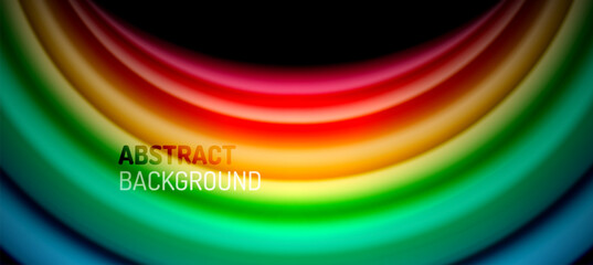 Rainbow color wave lines on black. Techno or business abstract background for posters, covers, banners, brochures, websites