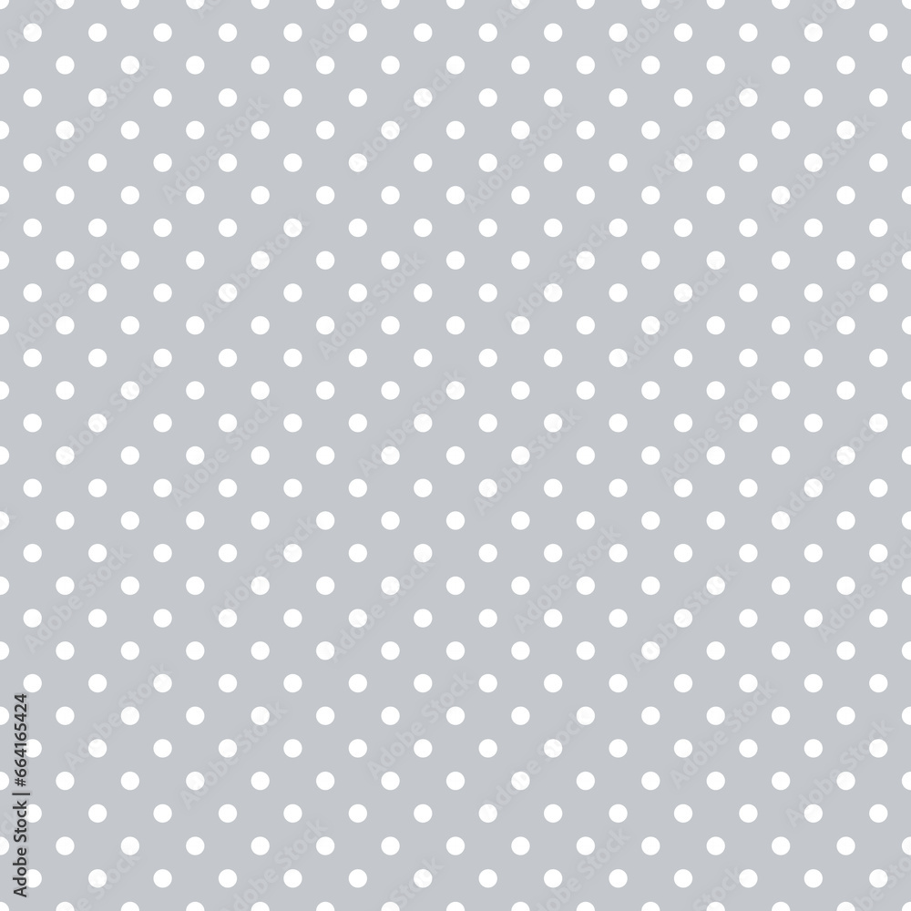 Poster polka dot seamless pattern. grey and white dotted repeated background. swatch template for textile, 