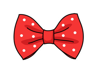 Doodle Red ribbon bow, cartoon sticker, sketch, vector, Illustration, minimalistic