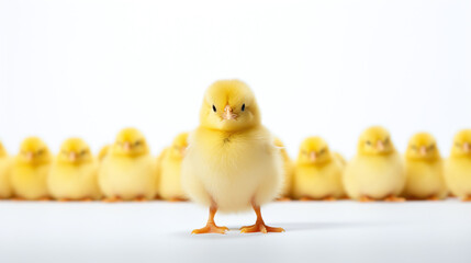 A group of little chicken on white background.