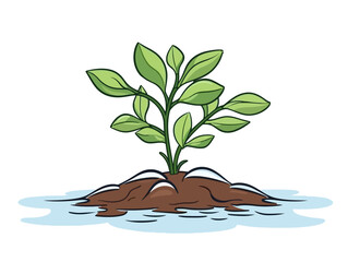 Doodle Mangrove seedling, cartoon sticker, sketch, vector, Illustration, minimalistic
