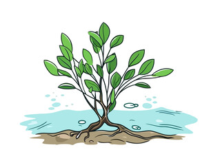 Doodle Mangrove seedling, cartoon sticker, sketch, vector, Illustration, minimalistic