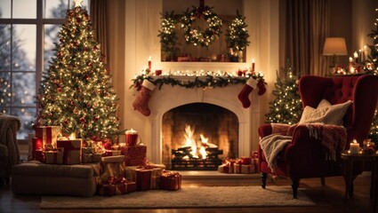 Cozy Christmas Living Room - obrazy, fototapety, plakaty