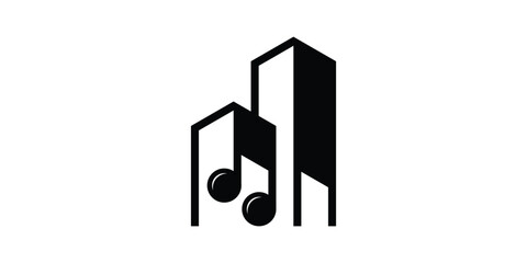 logo design combining the shape of a building with musical notes.