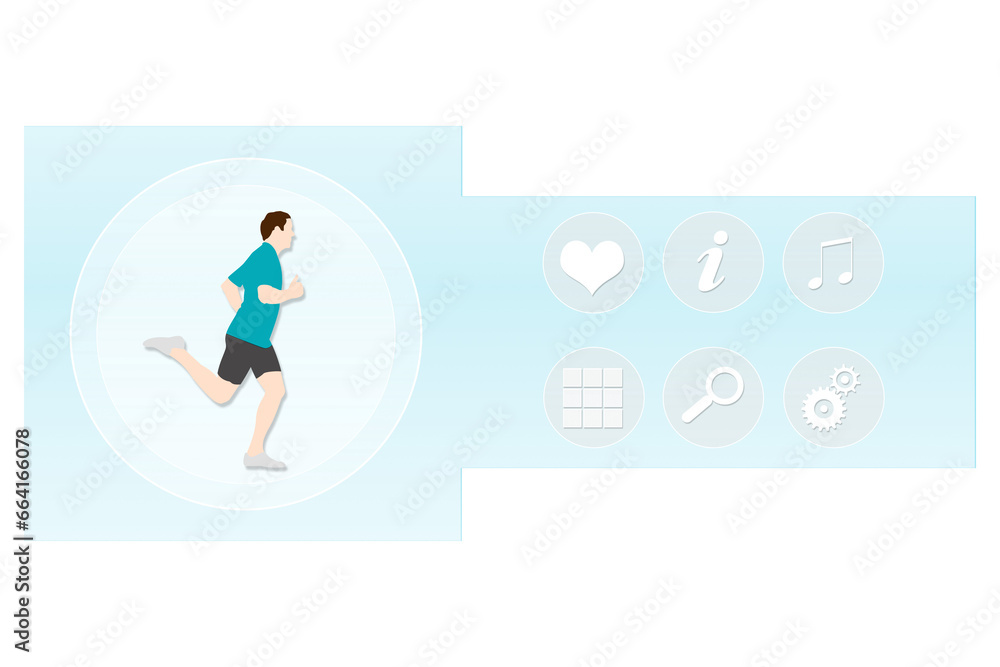 Poster digital png illustration of circle with running man with icons on transparent background