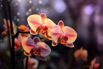 Blooming orchid with blurred backdrop. Generative AI