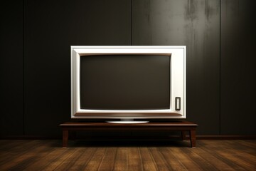 Blank widescreen TV on a plain backdrop. Generative AI