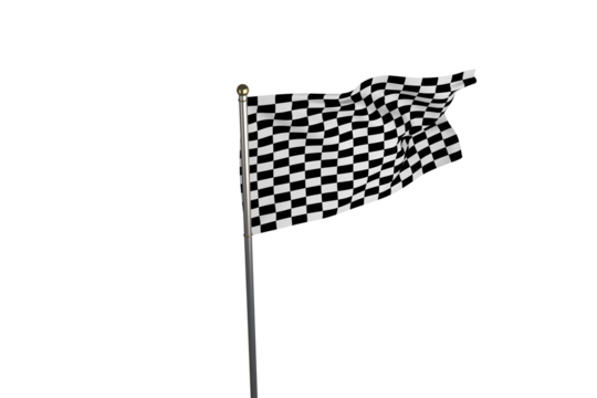 Digital png illustration of black and white chequered flag on transparent background - Powered by Adobe