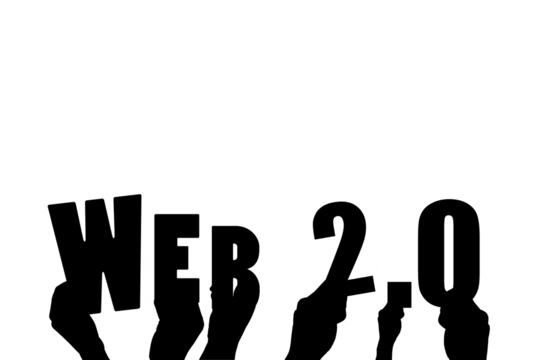 Digital png illustration of hands and web 2,0 text on transparent background - Powered by Adobe