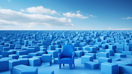 Obraz premium Blue chair standing out from the crowd.