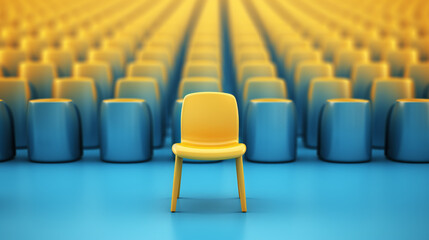 Fototapeta premium Yellow chair standing out from the other chairs.