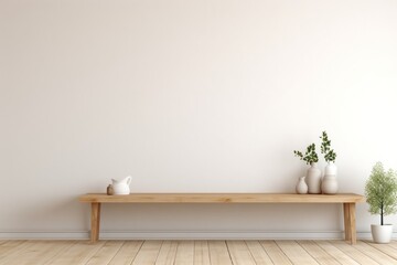 Minimal style Room with blank wall and wooden table