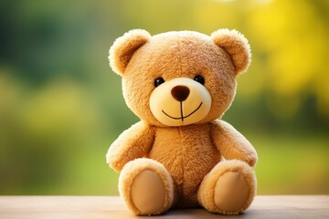 Photo of teddy bear wearing a cheerful smile