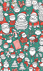 Christmas theme line art doodle cartoon pattern seamless illustration, Merry Christmas, backgrounds for smartphone,