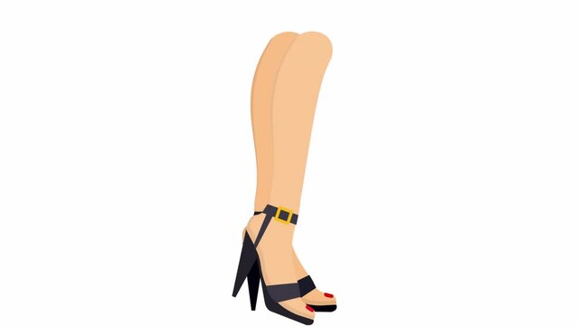 Women's legs. Animation of walking in high-heeled shoes, the alpha channel is turned on. Cartoon